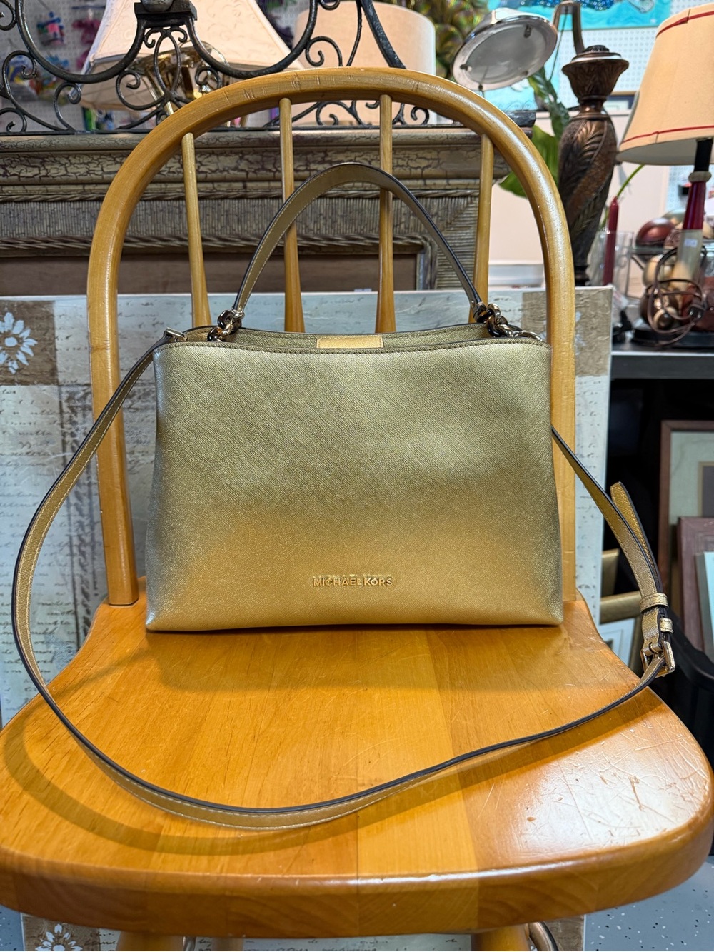 Michael Kors Metallic Gold Saffiano Leather Shoulder Bag